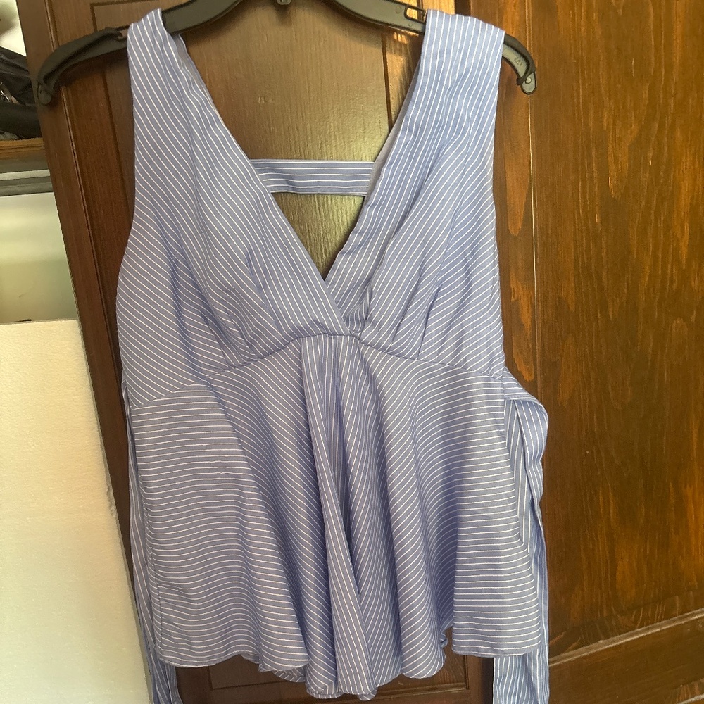 Blue and white peplum top